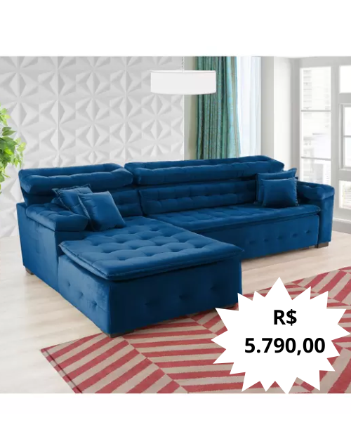 Sofá Orlando 2.40x1.90m com Chaise, Retrátil e Reclinável - Sofisticato